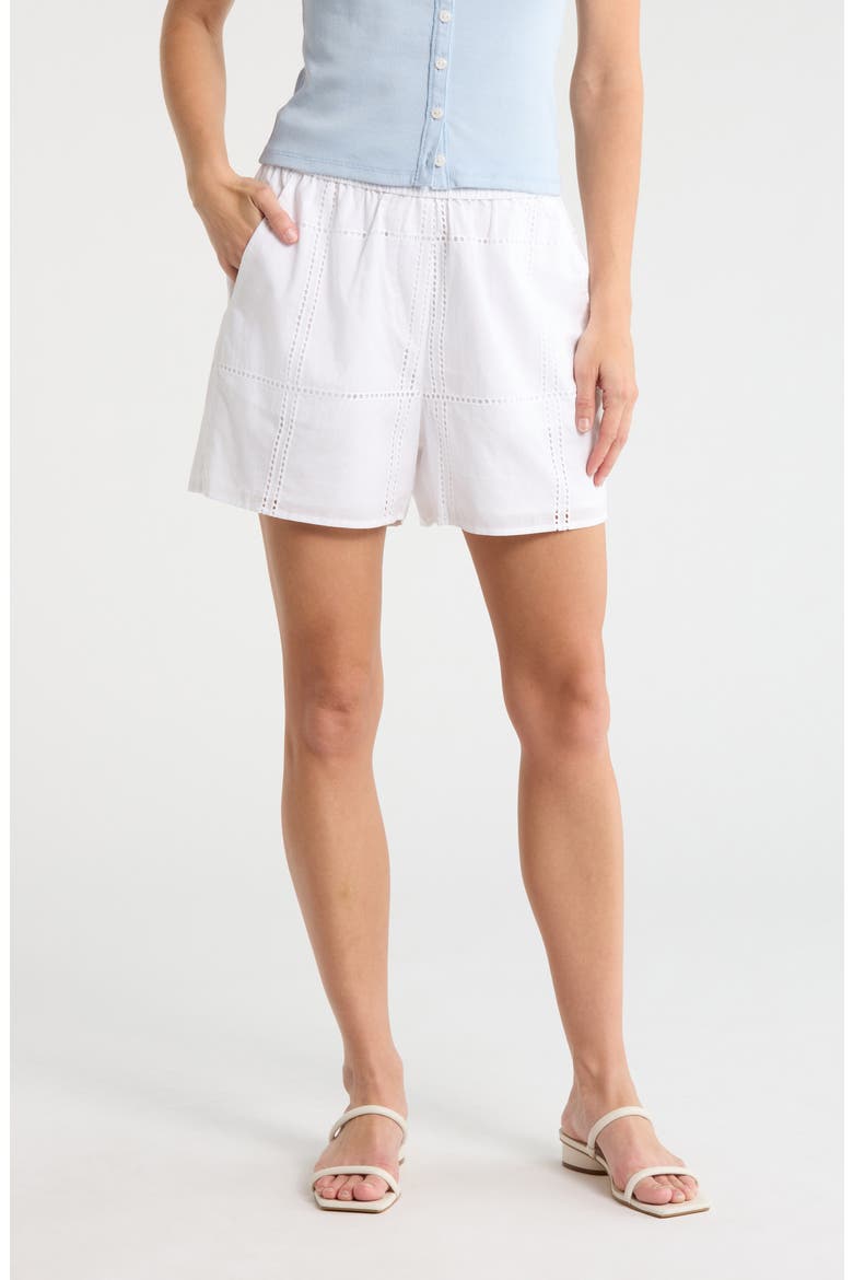 Ella Cotton Poplin Eyelet Shorts, Main, color, WHITE