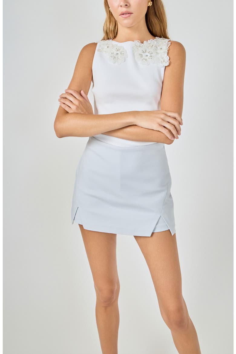 Flower Trim Sleeveless Rib Top, Alternate, color, WHITE