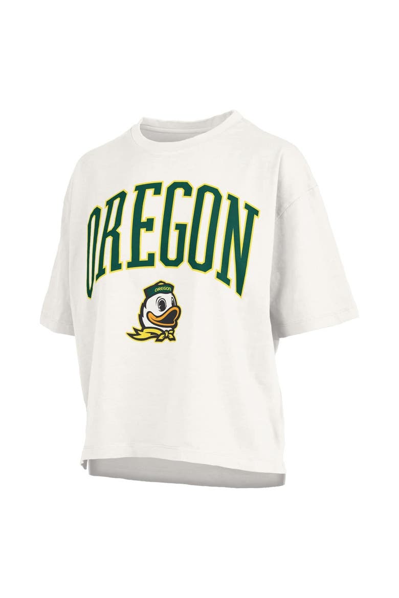 Women's Pressbox White Oregon Ducks Nelson Arch Over Logo Waist Length Oversized Slub T-Shirt, Alternate, color, White