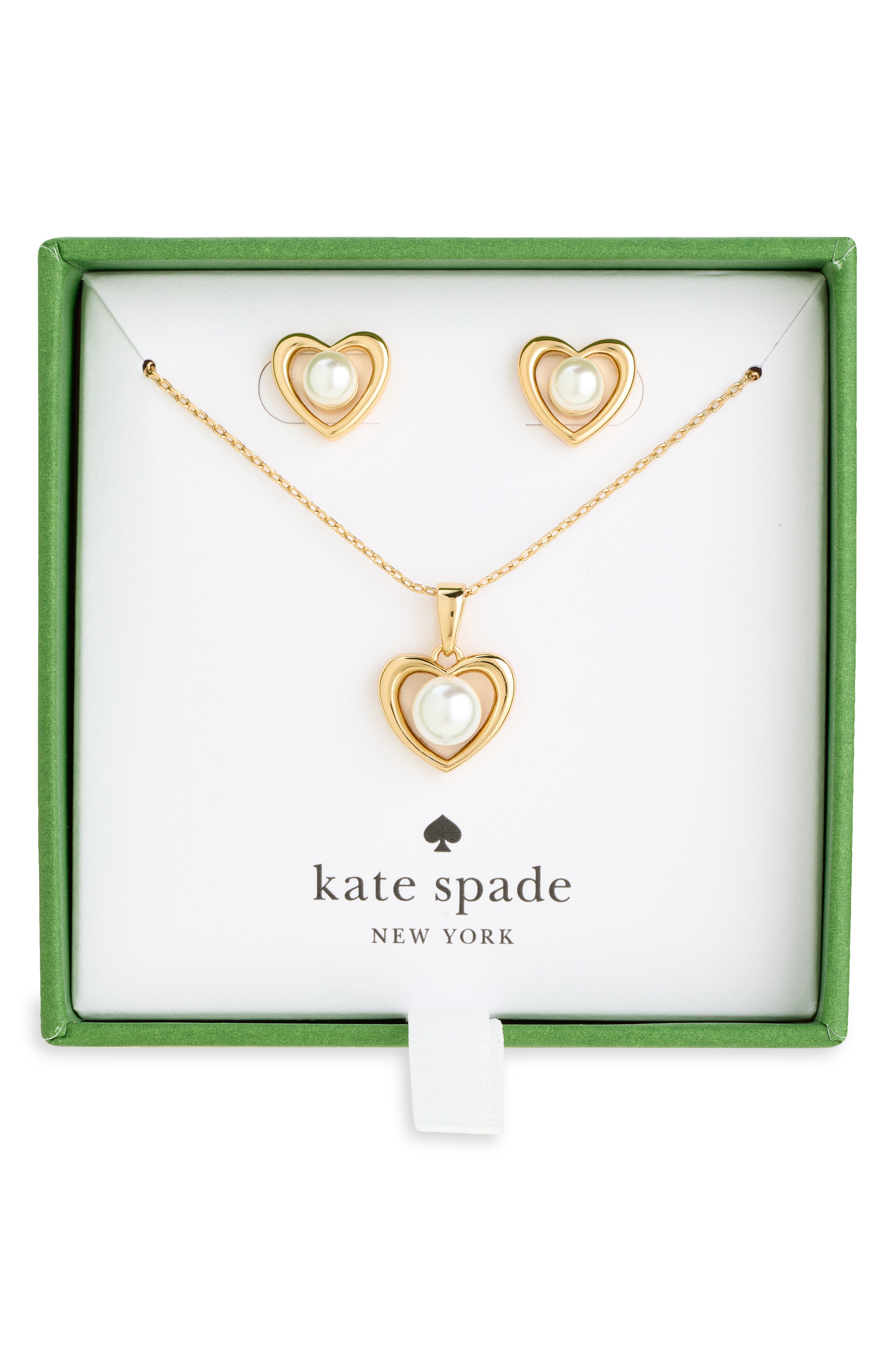 Faux Pearl Heart Pendant Necklace & Stud Earrings Set
