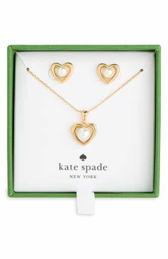 Faux Pearl Heart Pendant Necklace & Stud Earrings Set