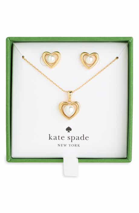 Faux Pearl Heart Pendant Necklace & Stud Earrings Set
