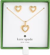 Kate Spade New York Faux Pearl Heart Pendant Necklace & Stud Earrings Set