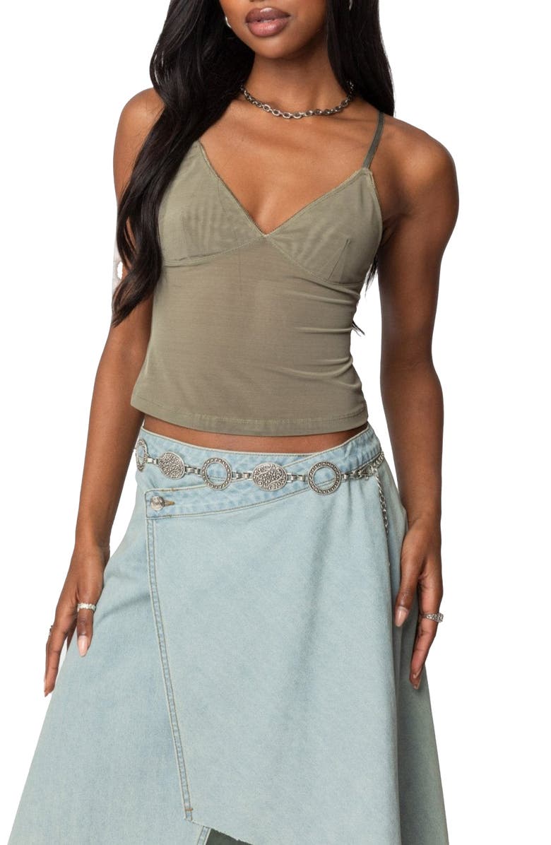 EDIKTED Blake Mesh Camisole, Main, color, Green