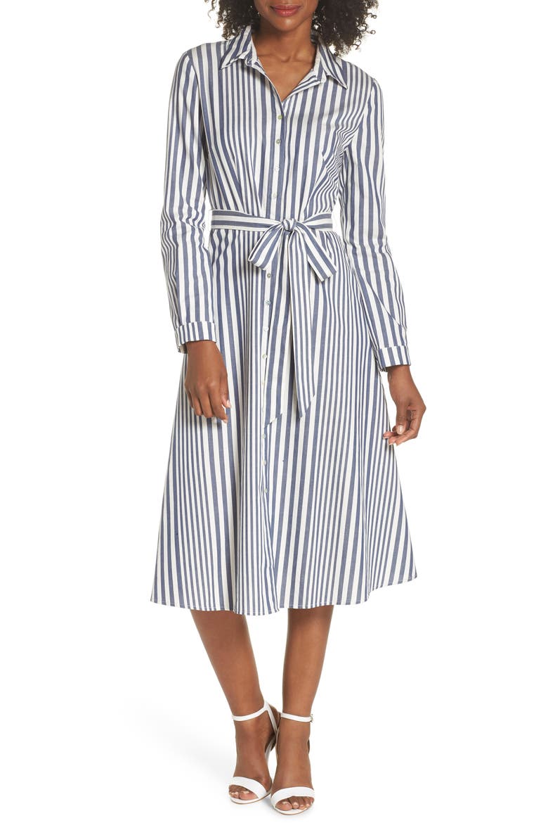 Rachel Stripe Shirtdress, Main, color, WHITE/ NAVY