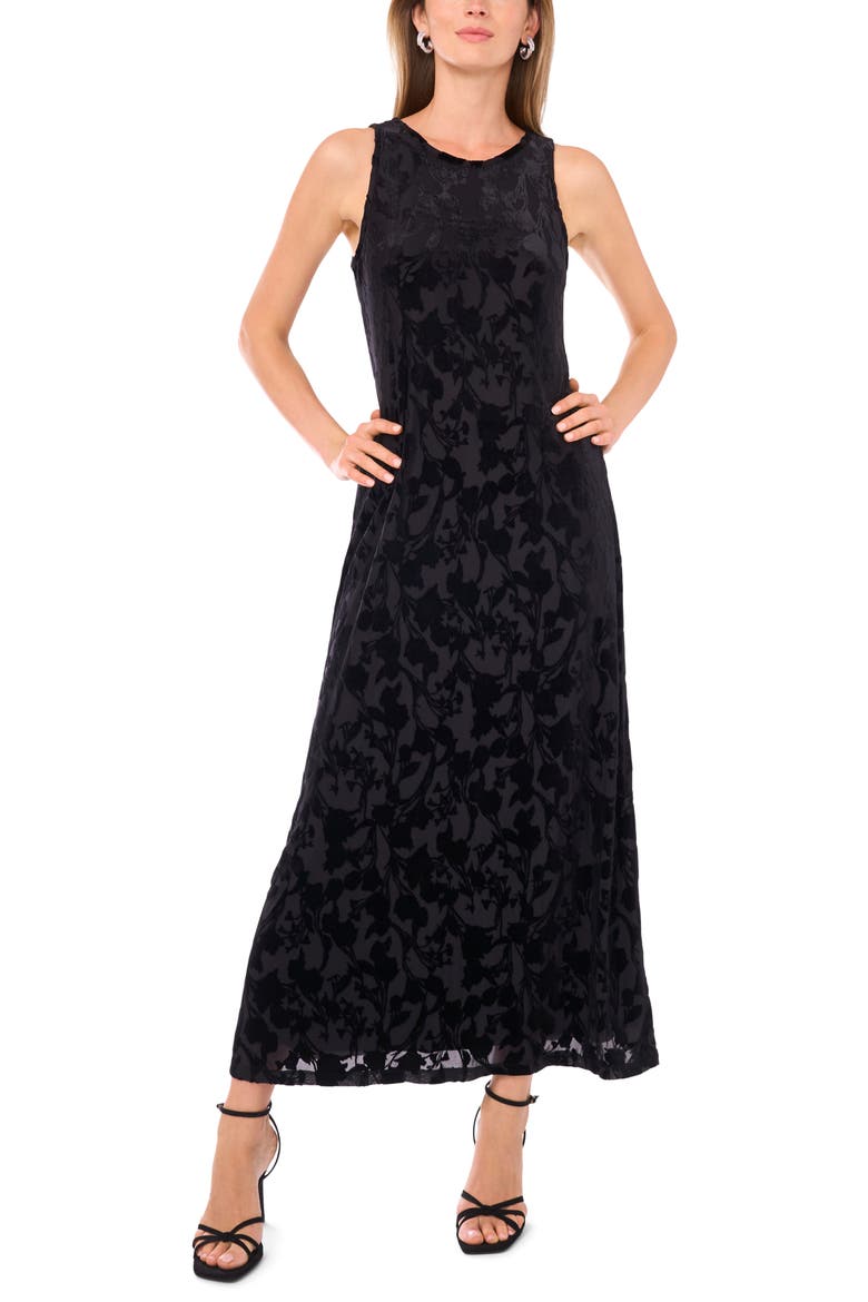 Velvet Flocked Mesh Dress, Main, color, RICH BLACK