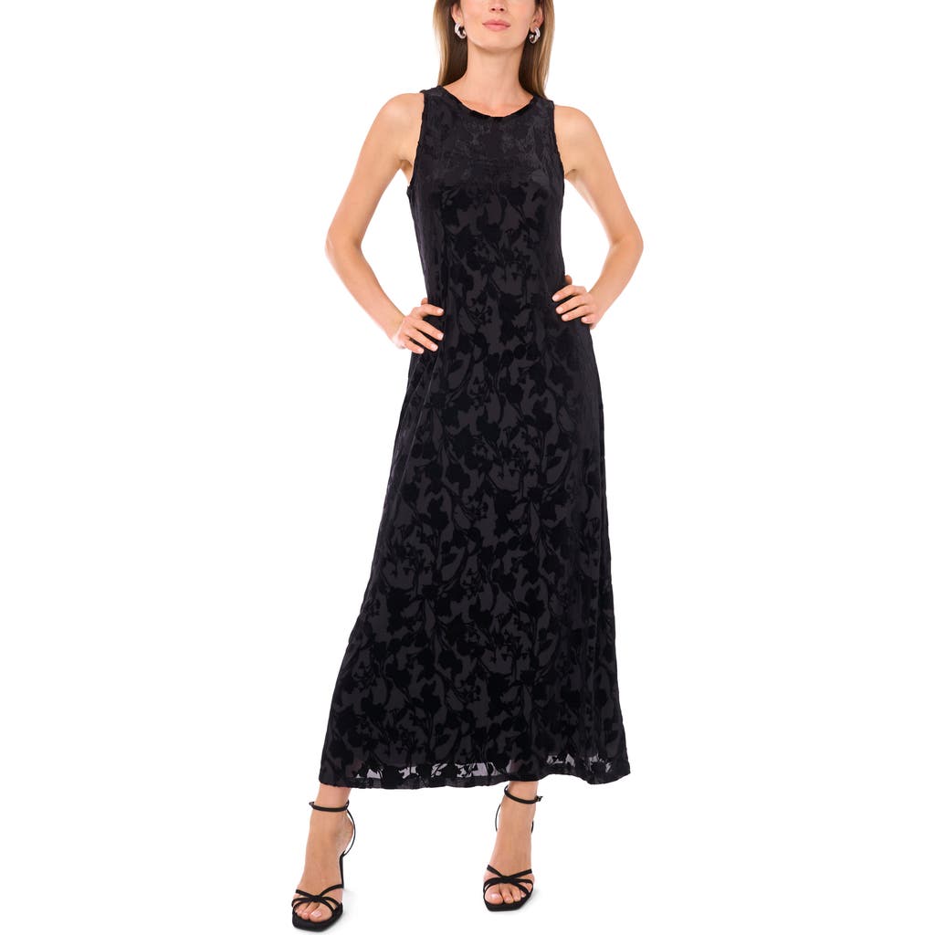 Vince Camuto Velvet Flocked Mesh Dress In Black