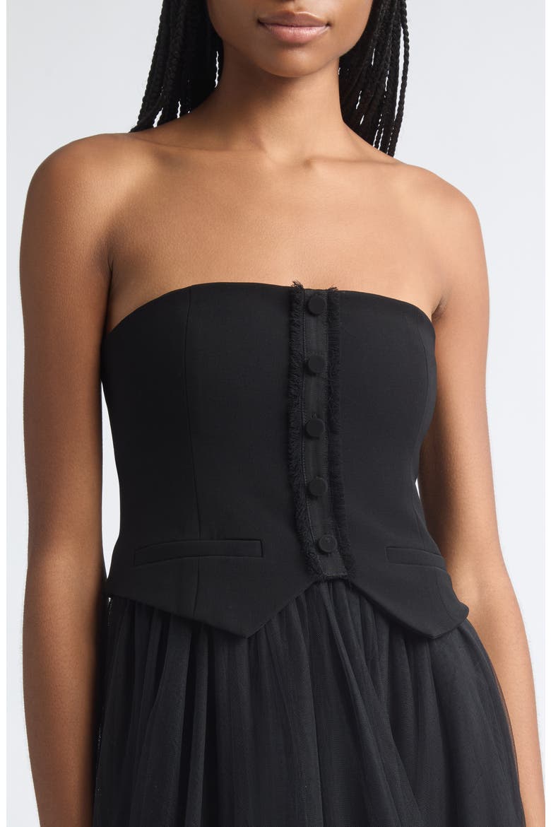 Lunelle Strapless Mixed Media Midi Dress, Alternate, color, BLACK