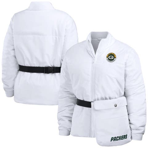 Women's WEAR by Erin Andrews  White Green Bay Packers Packaway Full-Zip Puffer Jacket