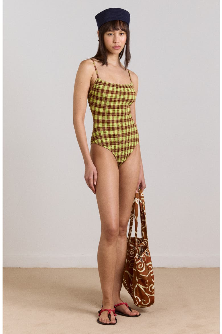 Lilbet Smocked One-Piece Swimsuit, Alternate, color, GREEN