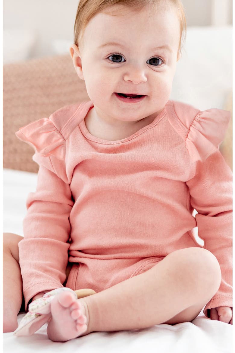 Ashley Ruffle Long Sleeve Organic Cotton Assorted 5-Pack Bodysuits, Alternate, color, HAZE