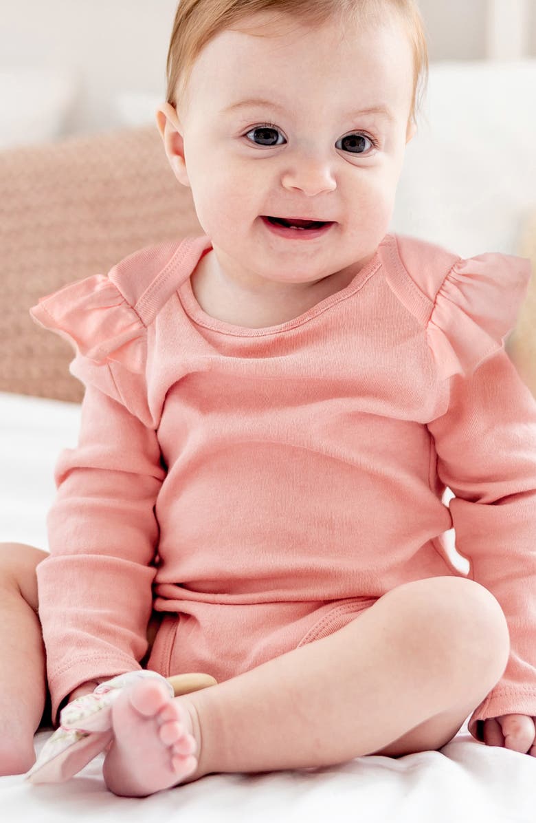 BUTTERBLU Ashley Ruffle Long Sleeve Organic Cotton Assorted 5-Pack Bodysuits, Alternate, color, Haze