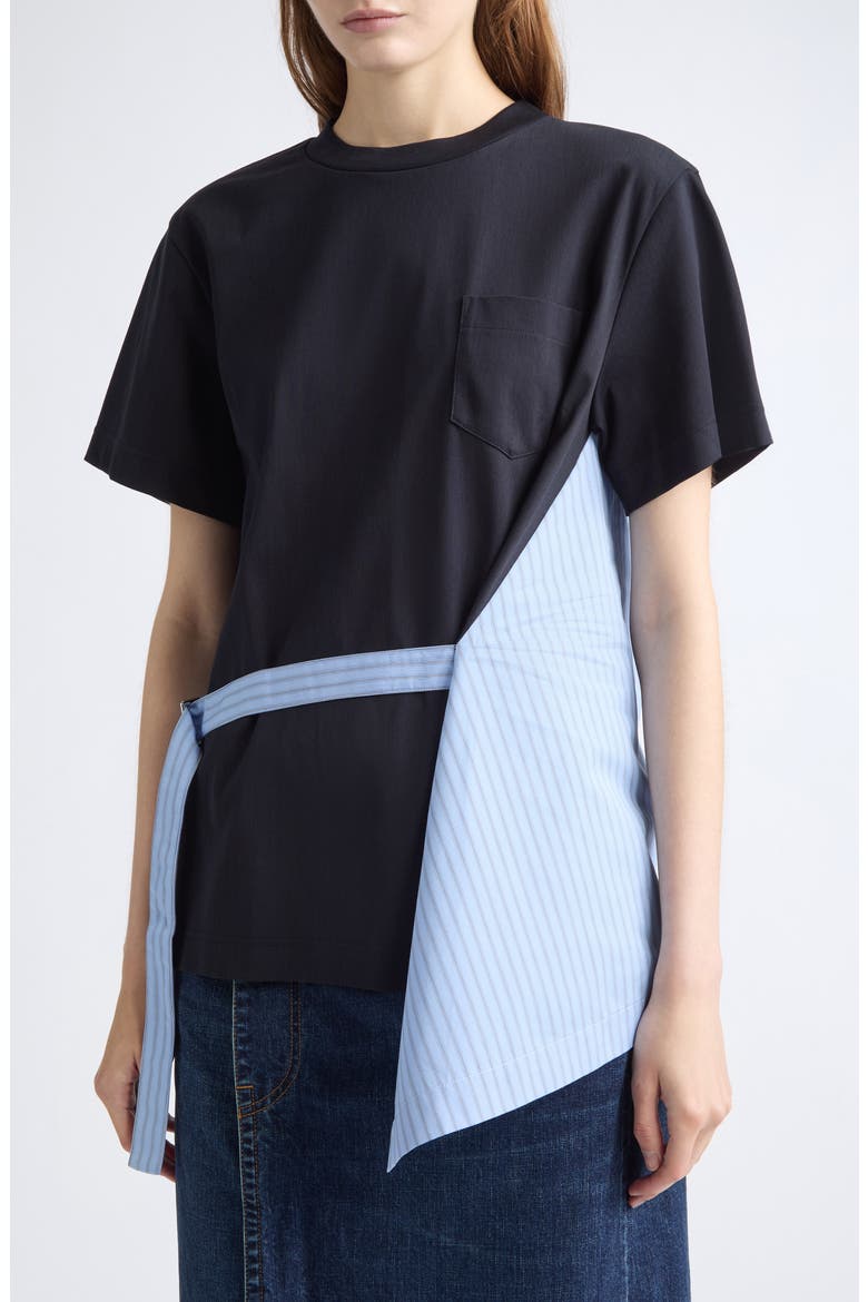 Poplin Mixed Media T-Shirt, Alternate, color, LIGHT BLUE STRIPE/ NAVY