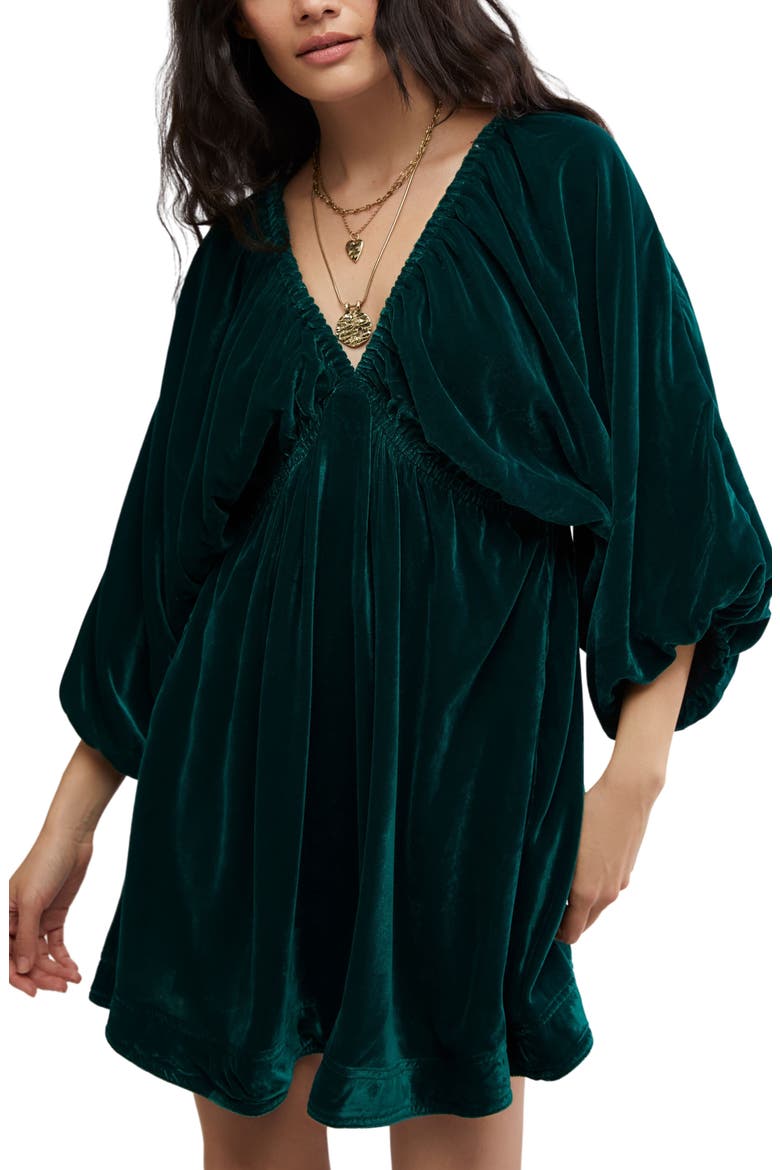 Portia Velvet Babydoll Minidress, Alternate, color, UNCUT EMERALD