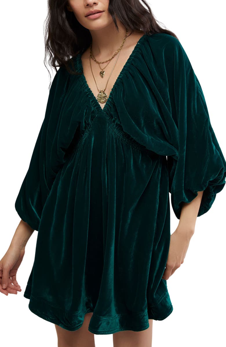 Free People Portia Velvet Babydoll Minidress, Alternate, color, Uncut Emerald