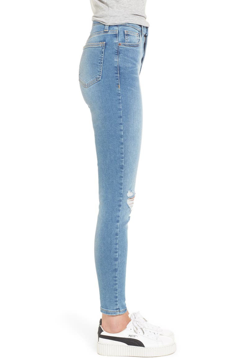 Moto Jamie Ripped High Waist Ankle Skinny Jeans, Alternate, color, MID DENIM