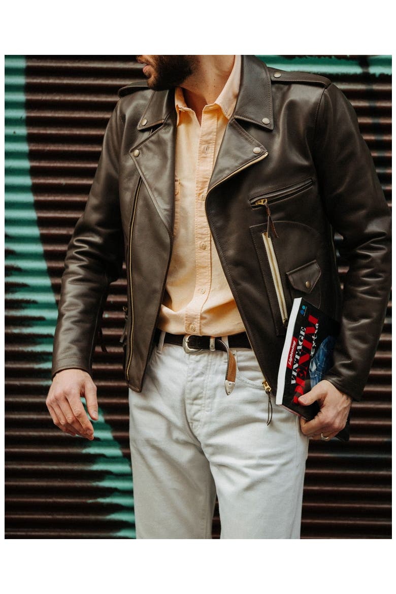 Biker Leather Jacket, Alternate, color, Brown