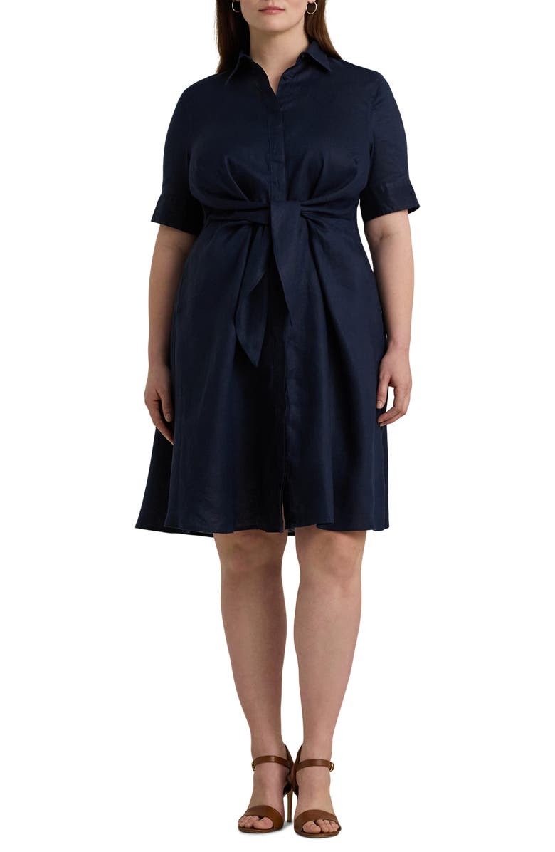 Lauren Ralph Lauren Front Tie Linen Shirtdress, Main, color,