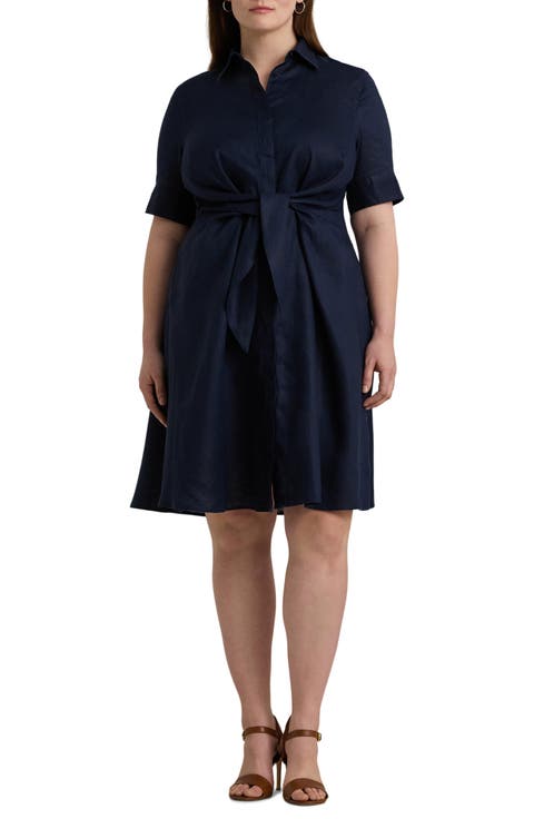Front Tie Linen Shirtdress (Plus)