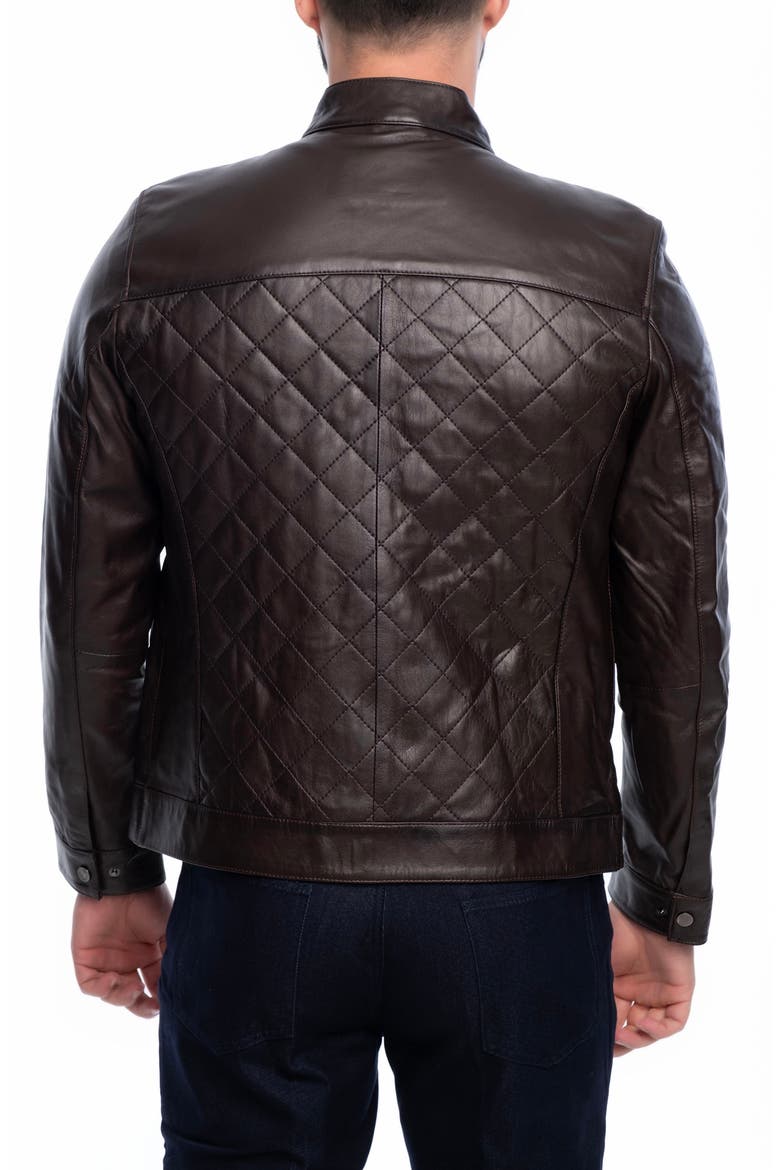 Leola Diamond Quilted Leather Jacket, Alternate, color, DARK BROWN