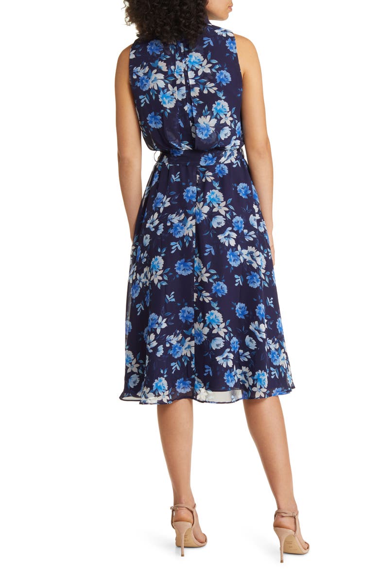 Eliza J Floral Tie Belt Chiffon Sleeveless Dress, Alternate, color, 