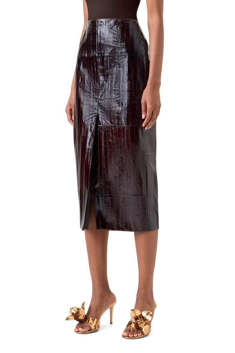 Lacquered Eel Leather Pencil Skirt, Alternate, color, COFFEE
