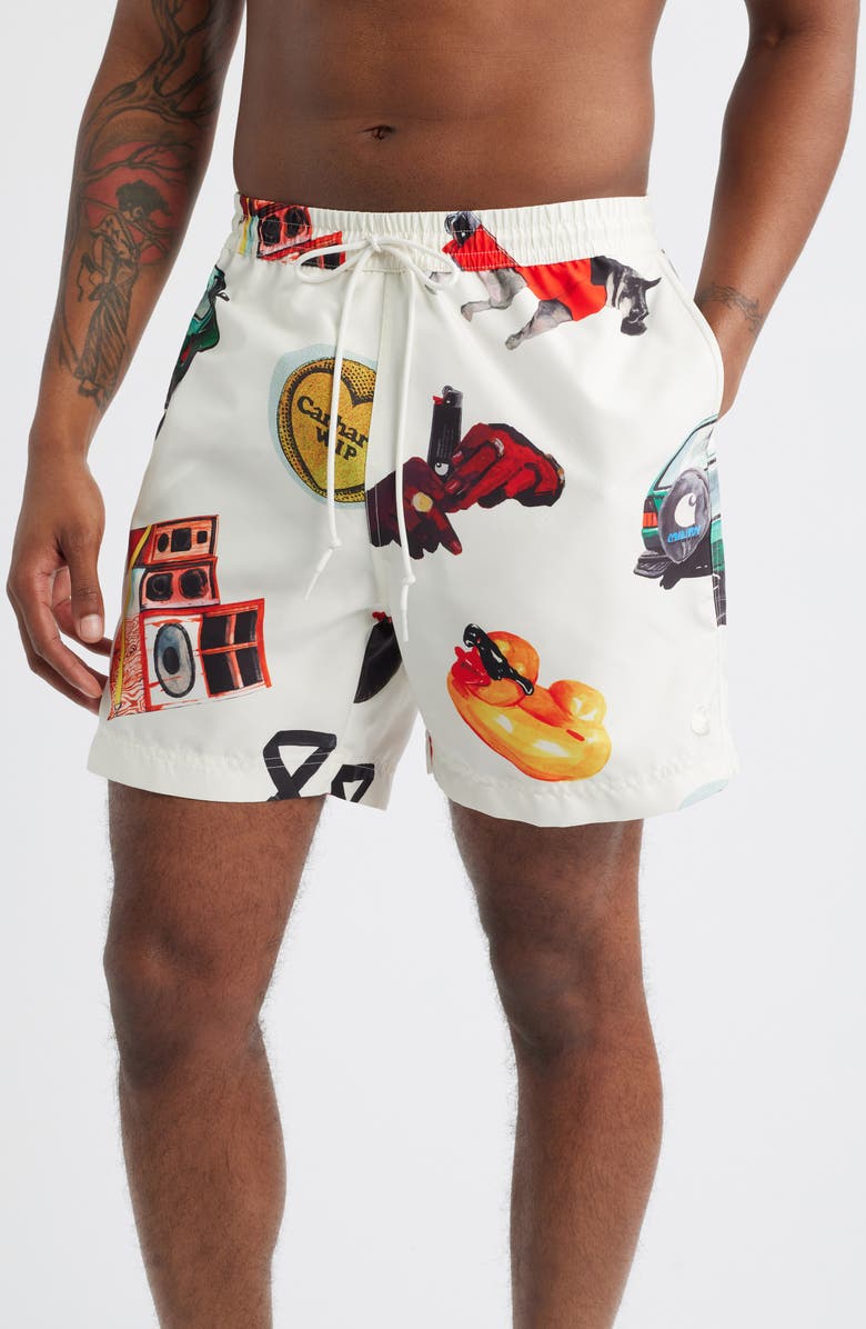 Carhartt Work In Progress Slater Swim Trunks, Main, color, Jacob Rochester Print Wax