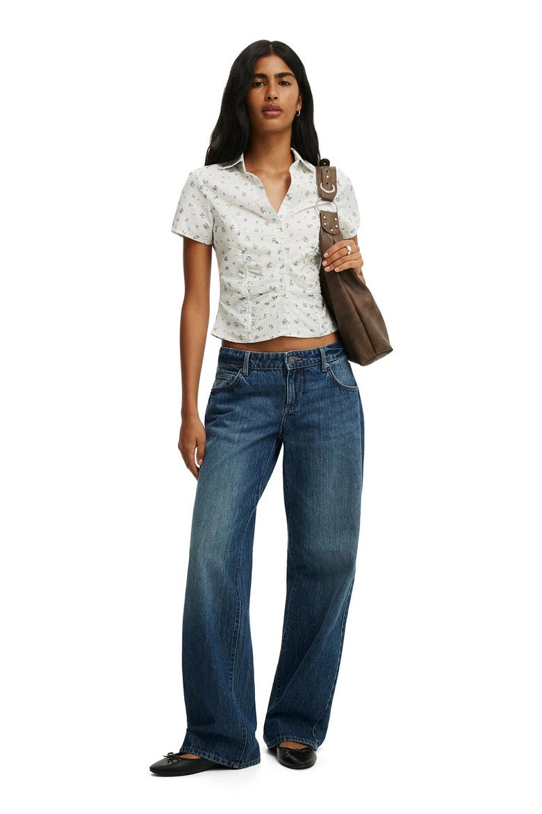 Women's Maya Rouched Shirt, Alternate, color, Indy Ditsy Pinstripe Cosmic
