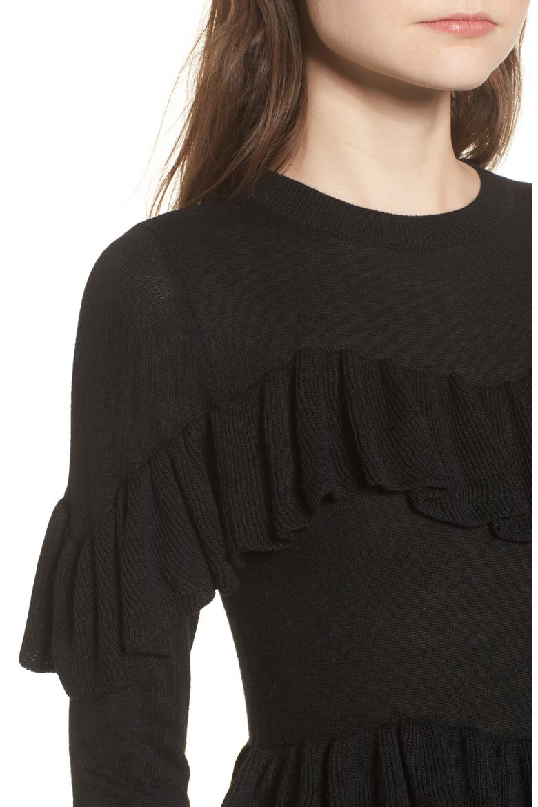 Double Ruffle Sweater, Alternate, color, BLACK