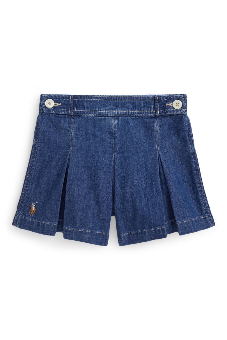 Kids' Pleated Denim Wrap Skort, Main, color, BLUE