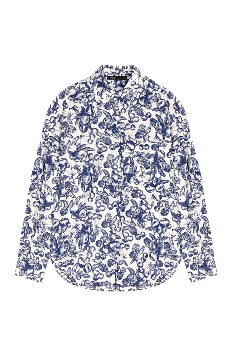 maje Fruit printed blouse, Alternate, color, Blue Fruits Print