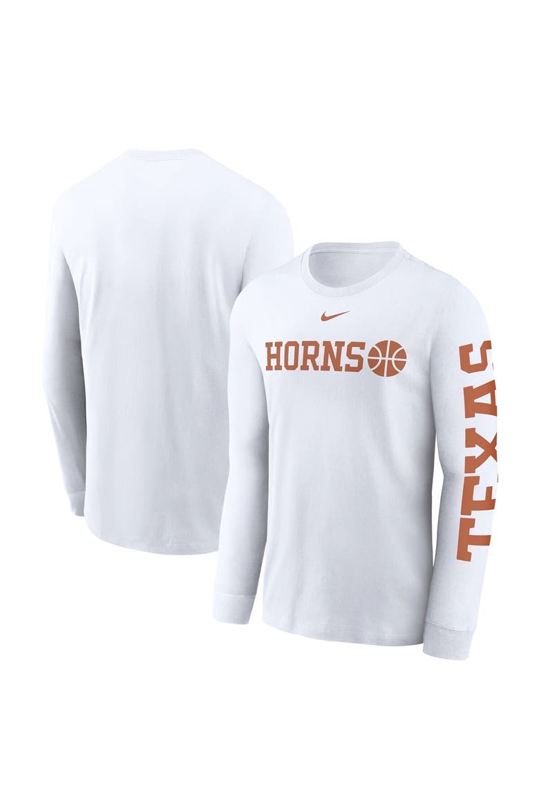 Men's Nike  White Texas Longhorns Basketball Icon Two-Hit Long Sleeve T-Shirt, Main, color, White