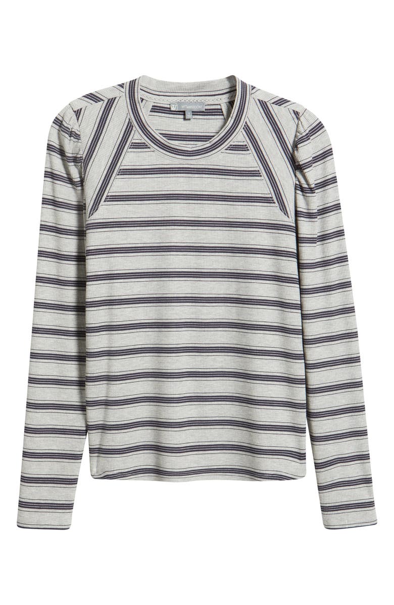Wit & Wisdom Stripe Puff Shoulder Knit Top, Alternate, color, Heather Grey/ Navy