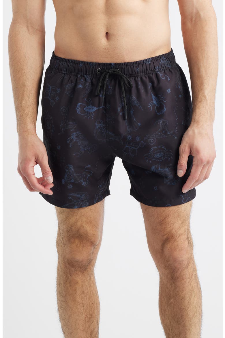 Animal Print Swim Trunks, Main, color, BLACK