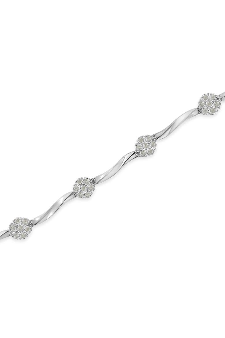 Silver 1/4 Ctw Diamond Cluster Miracle-Set Station & Twisted Bar Tennis Bracelet, Alternate, color, White