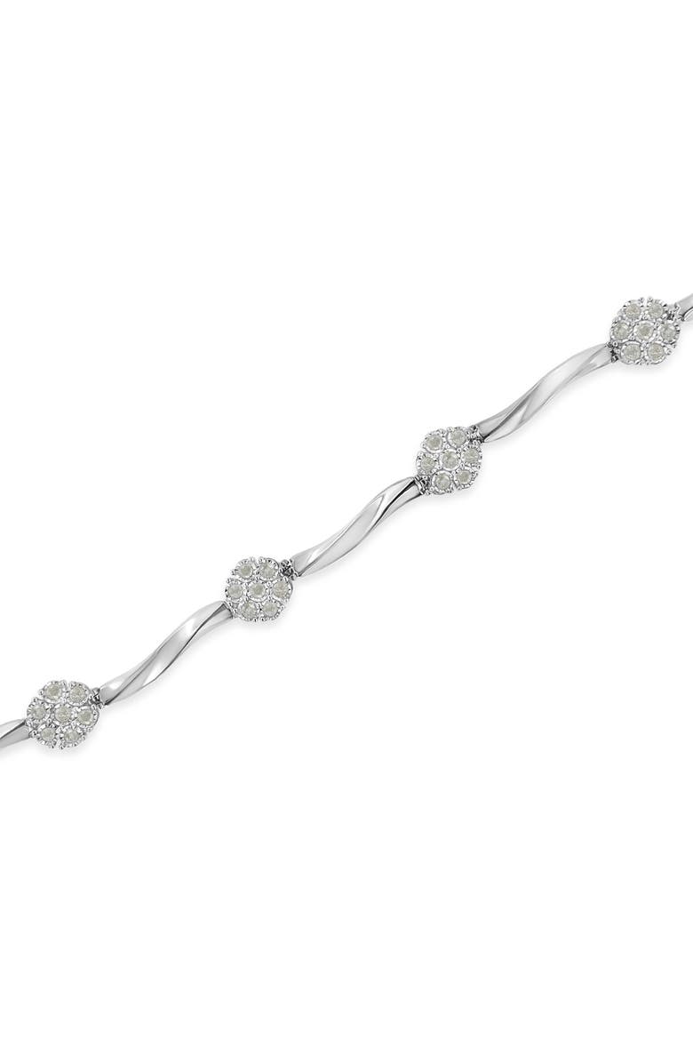 Haus of Brilliance Silver 1.0 Ctw Diamond Cluster Miracle-Set Station & Twisted Bar Tennis Bracelet, Alternate, color, White
