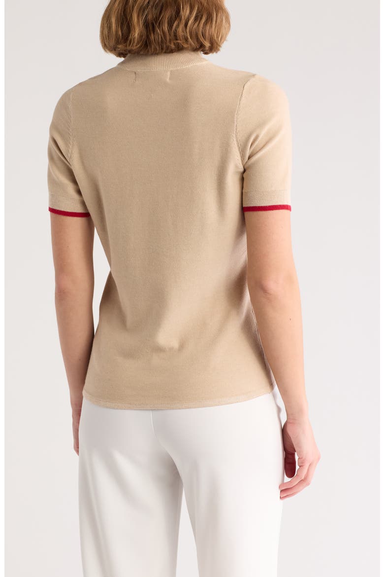 Romy Mock Neck Short Sleeve Cable Knit Sweater, Alternate, color, OATMEALHTHR/ TANGO R