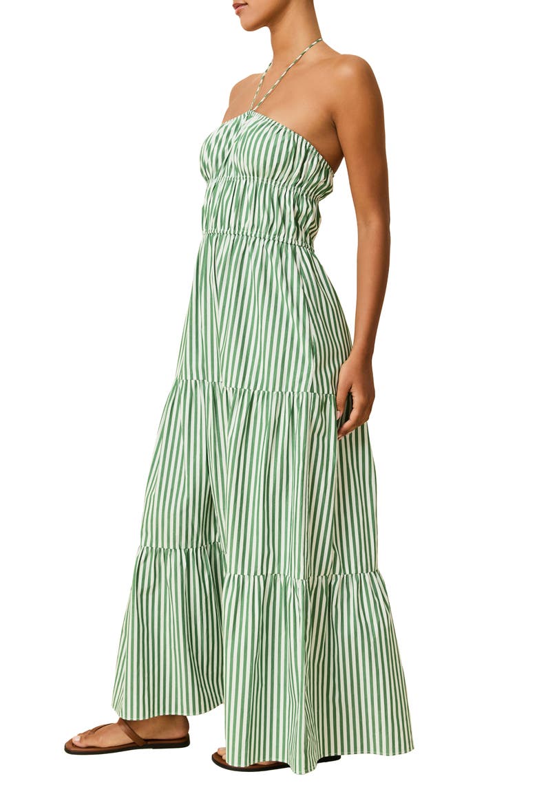 The Jodie Stripe Halter Neck Maxi Sundress, Alternate, color, TENNIS GREEN
