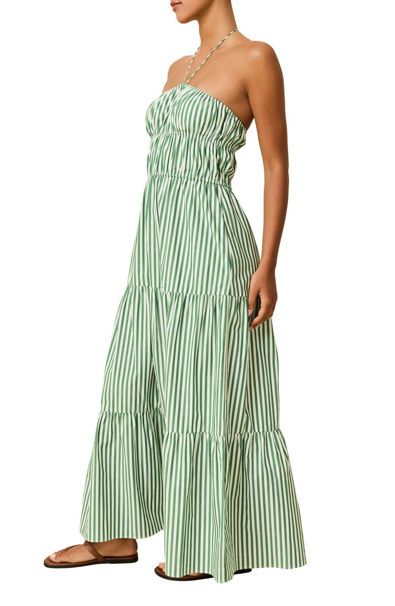 Solid & Striped The Jodie Stripe Halter Neck Maxi Sundress, Alternate, color, Tennis Green
