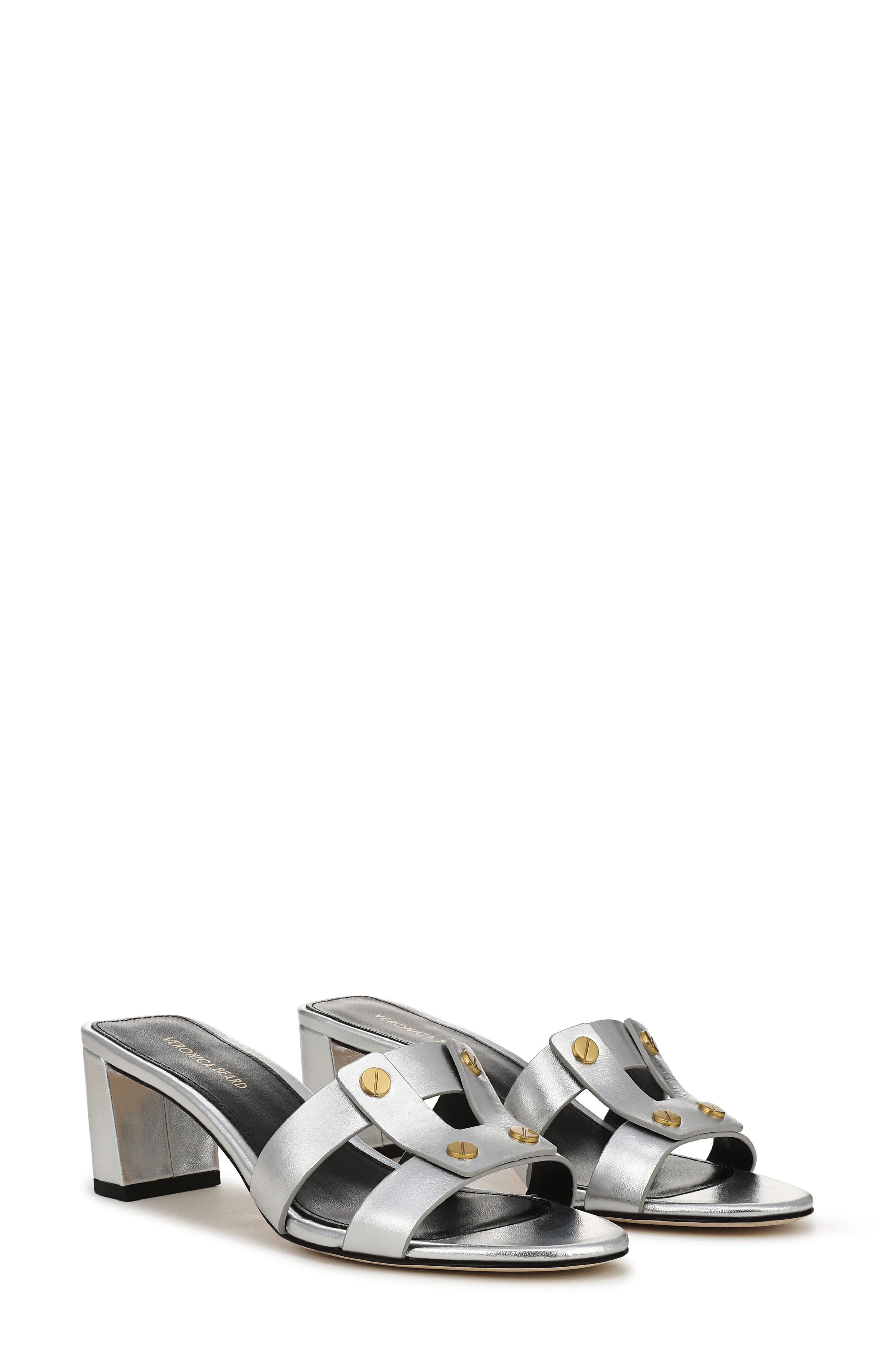 Veronica Beard Via Embossed Slide Sandal, Main, color, Silver