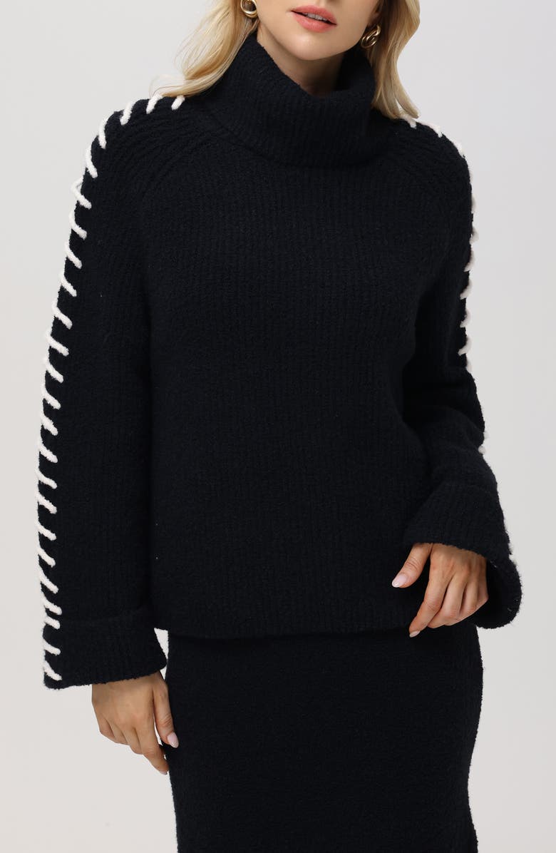 525 Vida Whipstitch Bell Sleeve Bouclé Sweater, Main, color, 