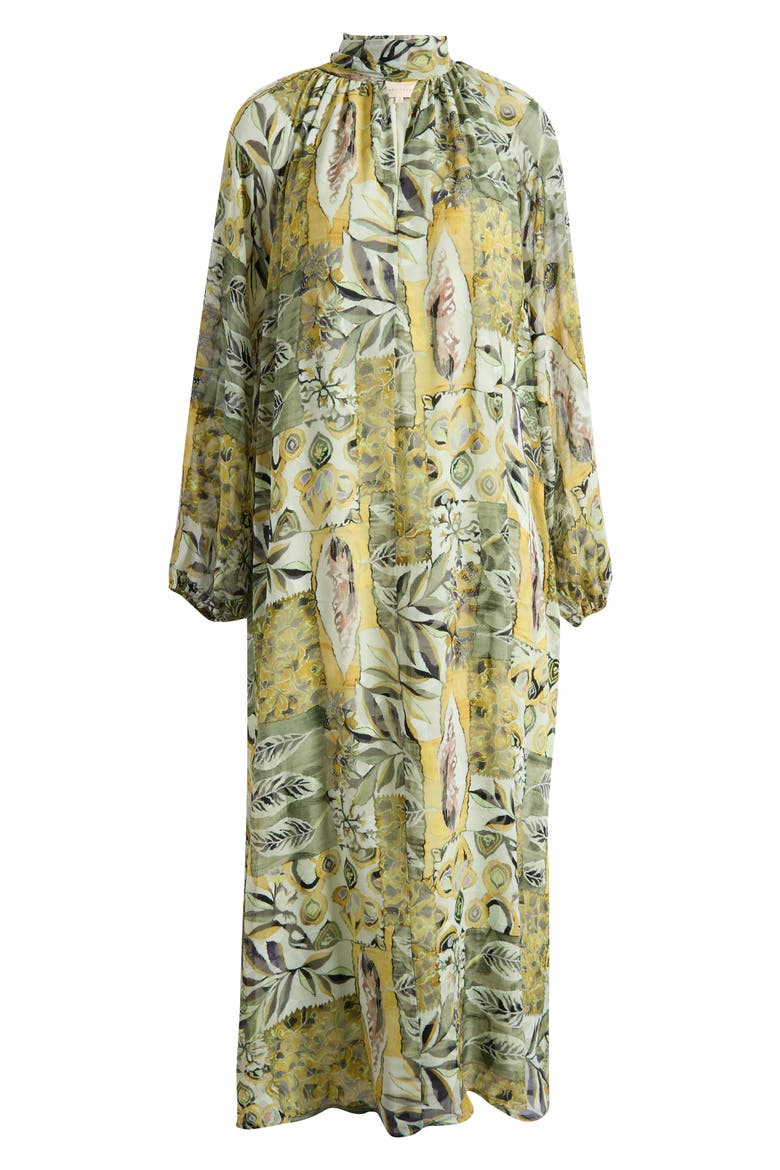 Botanical Tie-Neck Maxi Dress, Alternate, color, GREEN MULTI ABSTRACT
