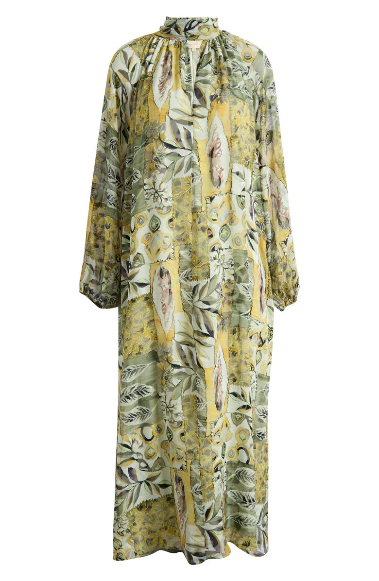 MELLODAY Botanical Tie-Neck Maxi Dress, Alternate, color, Green Multi Abstract