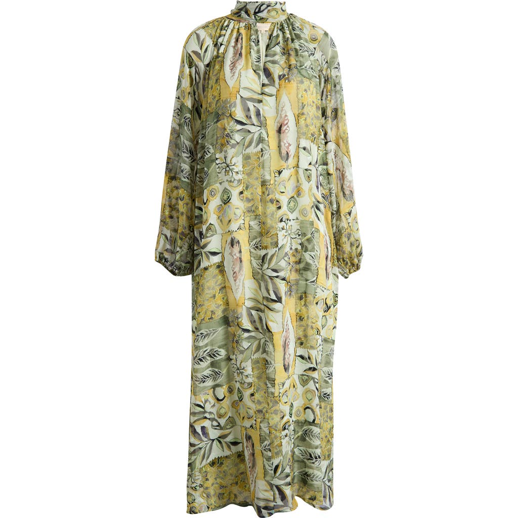 Melloday Botanical Tie-neck Maxi Dress In Brown