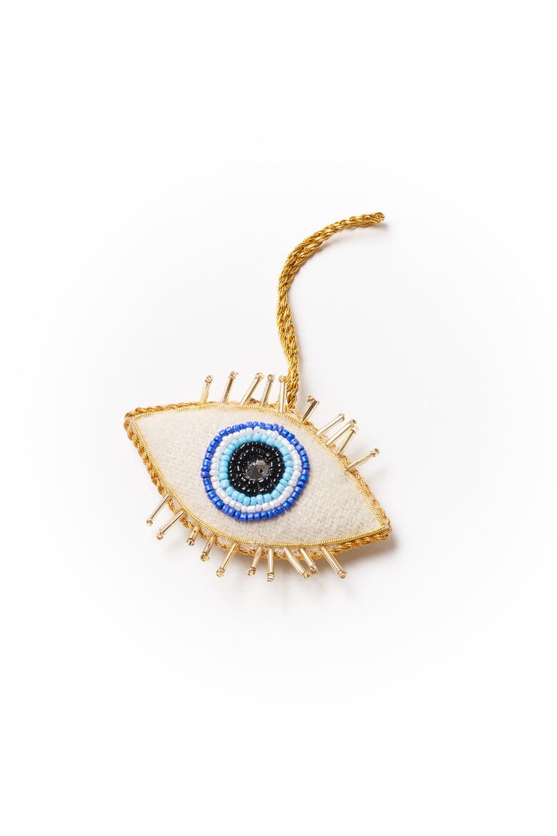Larissa Plush Evil Eye Felt Ornament - Hand Embroidered, Main, color, White