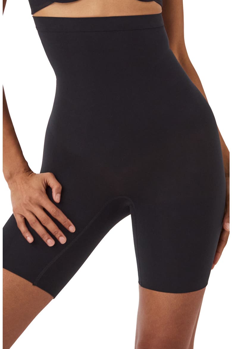 SPANXsculpt™ Seamless Power High Waist Mid Thigh Shorts, Main, color, VERY BLACK