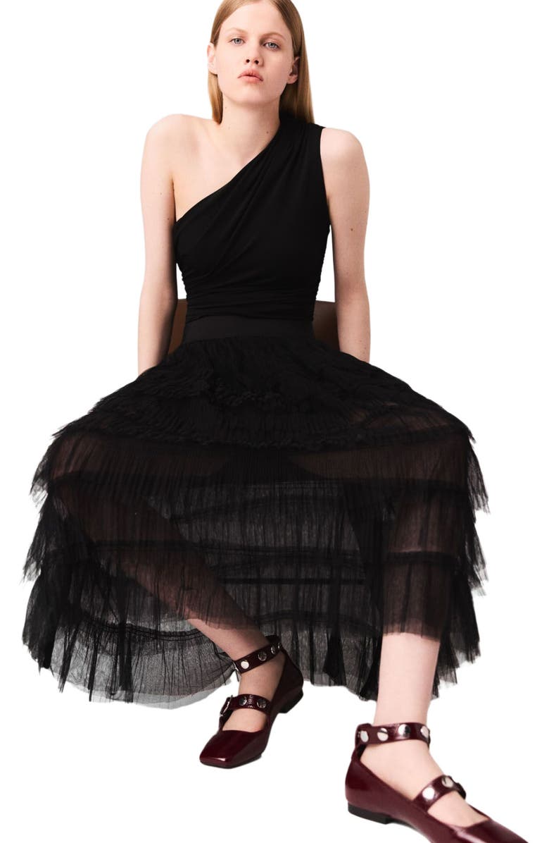 maje Asymmetric bodysuit, Alternate, color, Black