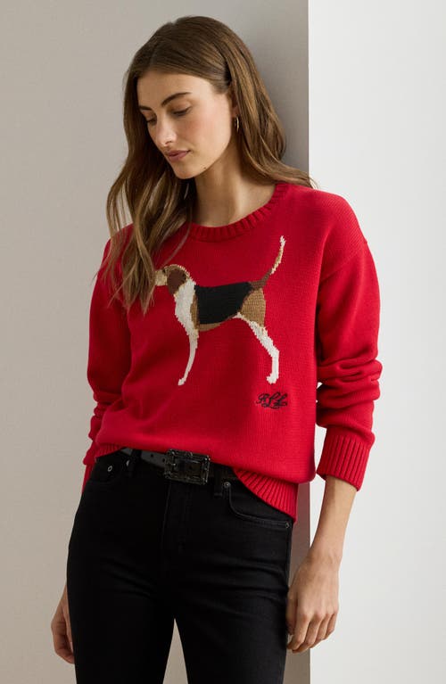 Ralph Lauren Intarsia-knit Foxhound Cotton Sweater In Red