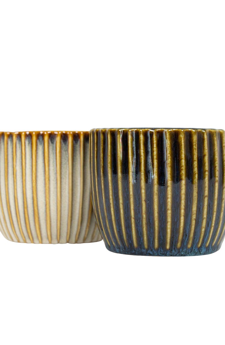 Foreside Home and Garden Set of 2 Ribbed Planters Navy & Cream Porcelain, Alternate, color, Beige
