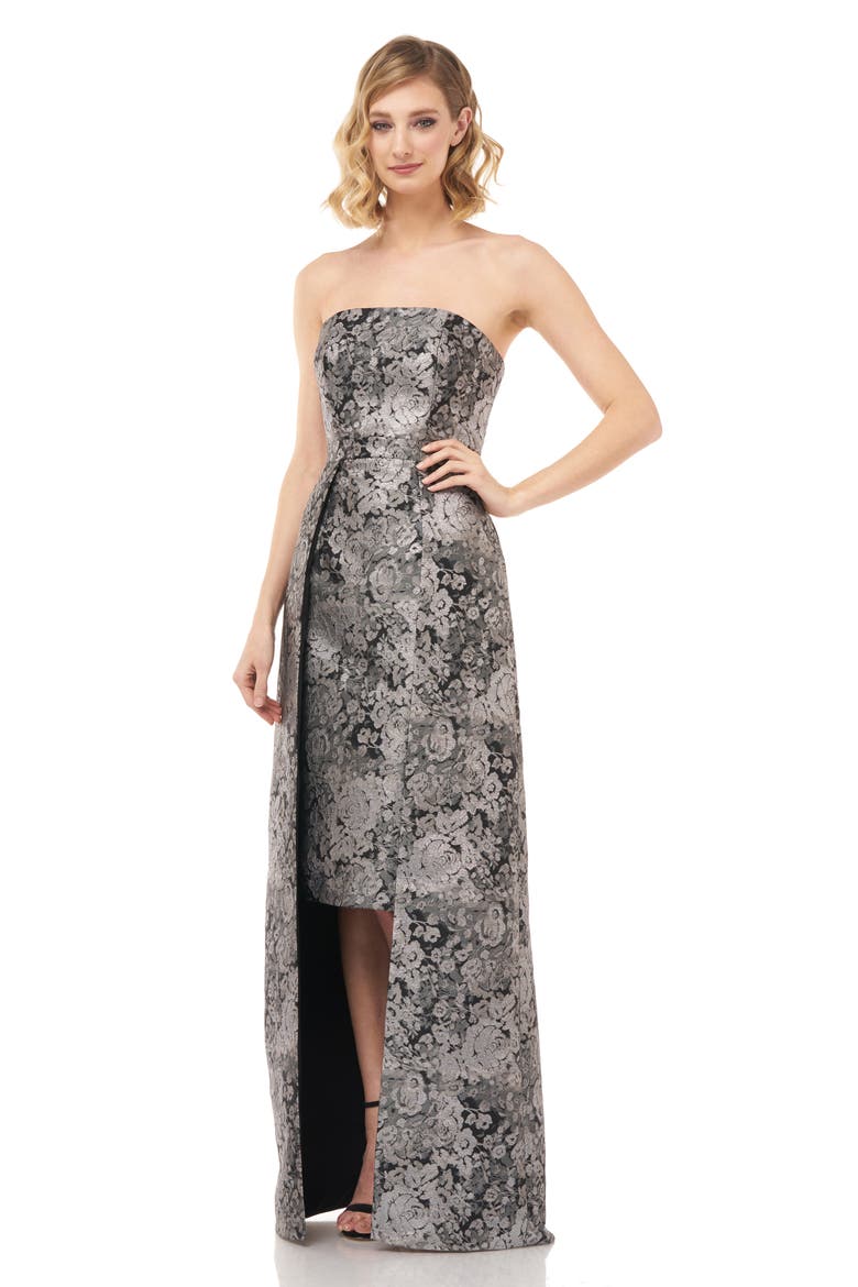 Paloma Strapless Jacquard Gown, Alternate, color, SILVER MULTI